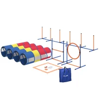 PawHut Equipo de Agilidad para Perros 12 Piezas, 4 Túneles, Saltos Ajustables, Aro, Slalom, 357x65x68cm, Multicolor(m-7)