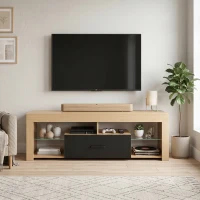 HOMCOM Lowboard RTV do telewizorów do 165,1 cm, nowoczesna szafka RTV z regulowanymi półkami szklanymi, dąb(m-9)