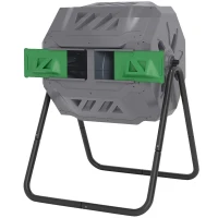 Outsunny 160L 360° Rotating Dual Chamber Composter - Grey(m-10)