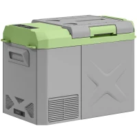 Outsunny 24,2 liter campingkoelkast, autokoelkast, koelbox met LED-licht, AC- en DC-adapter, stille werking, Grijs+Groen(m-1)