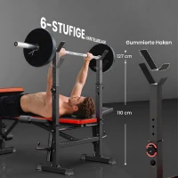 HOMCOM Hantelbank ohne Gewichte, verstellbare Fitnessbank für zahlreiche Übungen,  Workout-Station, Stahl, Kunststoff, Schwarz+Rot(m-5)
