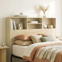 HOMCOM Cabecero de Cama 140 cm con Almacenaje Cabezal de Cama con 4 Compartimentos Abiertos para Dormitorio Roble(m-9)