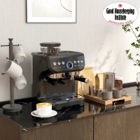 HOMCOM 15 Bar Coffee Machine, with Adjustable Grind, Steamer and Accessories - Black(m-12)