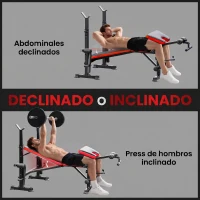 HOMCOM Banco de Musculación Multifuncional, Banco de Pesas con Respaldo Ajustable, Soporte para Barras Regulable, Extensión de Piernas, Curl de Predicador, Mariposa, Entrenamiento Casa Gimnasio, Rojo(m-6)