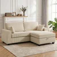 HOMCOM Ecksofa 216 cm 3-Sitzer L-Form Sofa mit Umkehrbarem Aufbwahrungshocker, Cord-Optik, Breiter Sitzfläche, für Wohnzimmer(m-2)