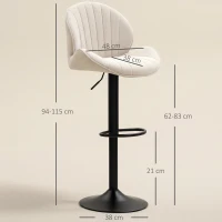 HOMCOM 2er-Set Barhocker, Stoffbezug, verstellbare Sitzhöhe, drehbar, Stahlrahmen, Beige(m-3)