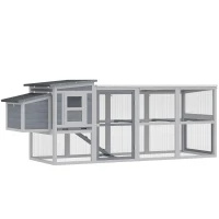 PawHut Large Chicken Coop, Wooden Hen House with Covered Run, Nesting Box, Pull-Out Tray, Opening Asphalt Roof, Grey(m-1)