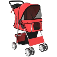 PawHut Dog Pram, Pet Stroller with Reflective Strips, Foldable Cat Stroller with 360° Swivel Wheels, Red(m-1)