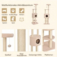 PawHut Kratzbaum 148 cm hoch Katzenbaum mit Höhle, 4 Spielzeuge, Sisalstämme, große Plattform, mehrstöckig für Katzen bis 5 kg(m-5)
