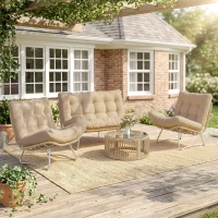 Outsunny Gartenmöbel Set 4-teilig Polyrattan Lounge-Set mit Zweisitzer 2 Sessel Glastisch Breitem & Tiefem Sitz Dicke Kissen(m-2)
