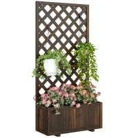 Outsunny Garden Planter with Trellis, 45L Raised Bed for Climbing Plants, Vines, Flowers, Outdoor Planter Box for Patio, 72.5 x 31.5 x 149.5 cm, Carbonised Finish(m-1)