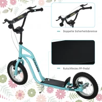 HOMCOM kinderscooter stuur verstelbare step step stadsscooter kinderstep kickboard met luchtbanden 12 inch vanaf 5 jaar blauw 120 x 58 x 75-80 cm(m-6)