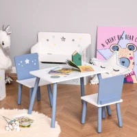 HOMCOM Table enfant avec chaise, ensemble table et 2 chaises en bois pour dessiner, jouer, étudier, bleu(m-10)