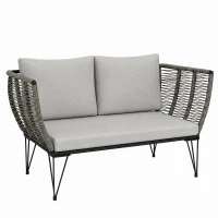 Outsunny Gartensofa mit Kissen 2-Sitzer Sofa Outdoor Balkon Sofa Rattansofa Polyrattan Gartenmöbel 123 x 67 x 72 cm Hellgrau(m-12)