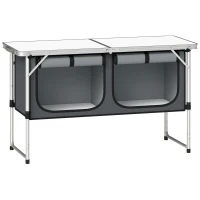Outsunny Campingkeuken opvouwbaar Campingkast met aluminium frame opbergruimte werkblad voor camping en reizen zilver(m-1)