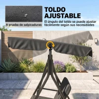 Outsunny Balancín de Jardín con Techo Ajustable en Ángulo Carga Máx. 200 kg Acero 172x110x153 cm Negro(m-4)