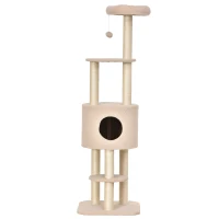PawHut Kratzbaum 148 cm hoch Katzenbaum mit Höhle, 4 Spielzeuge, Sisalstämme, große Plattform, mehrstöckig für Katzen bis 5 kg(m-9)
