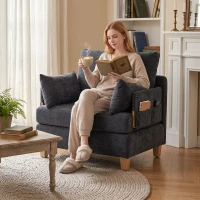 HOMCOM Fotel z funkcją spania 2-w-1 z funkcją łóżka, sofa rozkładana z 2 zmywalnymi poduszkami, boczne kieszenie do salonu, sypialni(m-9)