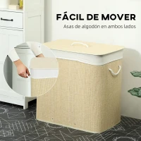 HOMCOM Cesto de Ropa Sucia de Bambú con 1 Compartimento Asas para Facilitar el Uso y Bolsas Desmontables Lavables 60x40x60 cm(m-6)