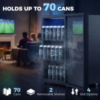 HOMCOM 70L Drinks Fridge, 70 Can Under Counter Freestanding Beer Fridge with LED Light(m-4)