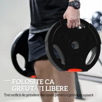 SPORTNOW Set Discuri Greutăți, 4 Bucăți 2x5 kg și 2x2,5 kg, 3 Mânere, Orificiu 2,5 cm, Polipropilenă, Negru(m-4)