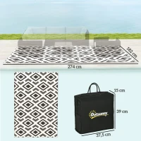 Outsunny Alfombra de Exterior Reversible 182x274 cm con Patrón Geométrico Impermeable con Bolsa Blanco y Negro(m-3)