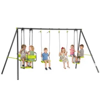 Outsunny Columpio Infantil para Exterior con 6 Asientos con Marco de Acero para +3 Años 355x184x186 cm Verde(m-1)