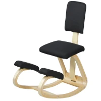HOMCOM Silla Ergonómica de Rodillas con Respaldo Cojines Acolchados Marco de Madera para una Mejor Postura Oficina Negro(m-11)