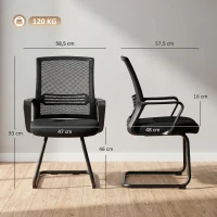 HOMCOM Zestaw 2 ergonomicznych krzeseł biurowych bez kółek, tapicerowane krzesła konferencyjne na płozach do poczekalni i recepcji, czarny(m-3)