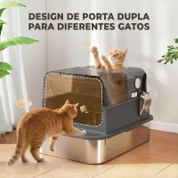 PawHut Caixa de Areia para Gatos XXL em Aço Inoxidável com Tampa Basculante, Laterais Altas, Entrada Superior, Pá, Preto(m-7)