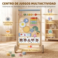 AIYAPLAY Andador de Madera para Bebé Caminador con Juguetes Montessori Control de Velocidad 5 Bloques Ruedas Natural(m-5)