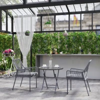Outsunny 2er-Set Gartenstühle, Terrassenstühle, waschbare Kissen, Rückenlehne, Armlehnen, Stahl, Rattan, Dunkelgrau(m-10)