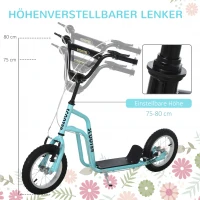 HOMCOM kinderscooter stuur verstelbare step step stadsscooter kinderstep kickboard met luchtbanden 12 inch vanaf 5 jaar blauw 120 x 58 x 75-80 cm(m-5)