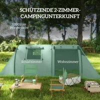 Outsunny Kampeertent voor 3-4 personen stabiel waterdicht familietent met slaapruimte en woonkamer 3000mm waterkolom grijs(m-4)