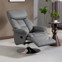 HOMCOM Relaxsessel, Liegefunktion, Lederoptik, Fußstütze, bis 120 kg, 78 x 80 x 109 cm, Grau(m-9)