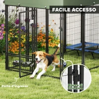 PawHut Recinto per Cani da Esterno in Acciaio con 2 Ciotole Girevoli e Tetto in Tessuto Oxford, 244x122x183 cm, Verde(m-6)