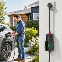 HOMCOM Cable de Carga Coche Eléctrico Tipo 2 3,7kW 5m 6-16A Temporizador 1-12h Enchufe Schuko Pantalla LCD IP65 de Pared Bolsa(m-15)