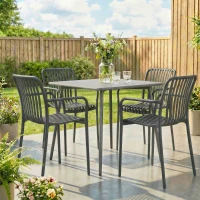 Outsunny Gartenstühle 4er Set Stapelbare Terrassenstühle mit Lamelldesign Armlehnen, Ergonomisch Dunkelgrau(m-10)