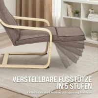 HOMCOM Accentstoel, Relaxfauteuil met Verstelbare Voetensteun, Berkenhouten Frame, tot 120 kg, 66,5 x 94 x 100 cm, Bruin(m-4)