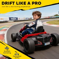 AIYAPLAY 24V Electric Go Kart, Drift Kart with Adjustable Seat, Slow Start, 5-Point Harness, Music, for 6-12 Years, Red(m-6)