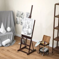 HOMCOM Caballete de Pintura 230 cm con Altura y Ángulo Ajustables Almacenamiento para Adultos Artistas Pintor Marrón(m-7)