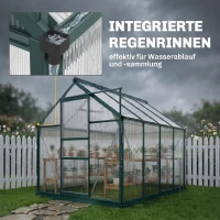 Outsunny kas met polycarbonaat behuizing en dakklep, 190x 252 x 201 cm(m-7)