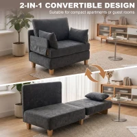 HOMCOM Fotel z funkcją spania 2-w-1 z funkcją łóżka, sofa rozkładana z 2 zmywalnymi poduszkami, boczne kieszenie do salonu, sypialni(m-4)