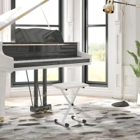HOMCOM Klavierhocker Höhenverstellbare Klappbare X-förmige Klavierbank mit Kunstleder Kissen 39 x 29 x 37-47 cm Weiß(m-8)