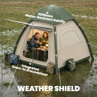 Outsunny Inflatable Camping Tent with Rainfly, 3 Man Air Tent 3000mm Waterproof Blow Up Tents, Beige(m-6)