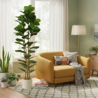 HOMCOM Künstlicher Geigenfeigenbaum Kunstpflanze mit 91 Blättern, Massivholzstamm, Topf, 55 x 55 x 180 cm, Grün(m-9)