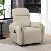 HOMCOM Elektrischer Massagesessel, Kunstlederbezug, Fußstütze, Seitentasche, Beige(m-10)