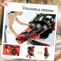 PawHut Dog Pram, Pet Stroller with Reflective Strips, Foldable Cat Stroller with 360° Swivel Wheels, Red(m-5)