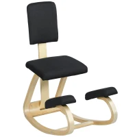 HOMCOM Silla Ergonómica de Rodillas con Respaldo Cojines Acolchados Marco de Madera para una Mejor Postura Oficina Negro(m-1)
