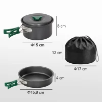 Outsunny Camping Kookset 8-delige Outdoor Servies Set met Anti-verbrandingsgrepen, snel verwarmende pan, koekenpan Grijs(m-3)